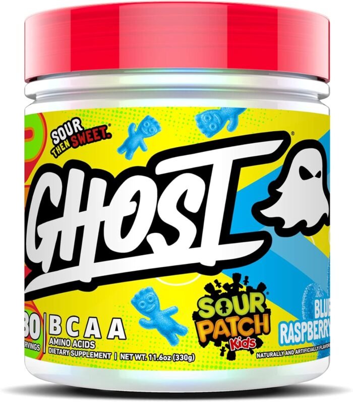 GHOST BCAA Powder Amino Acids Supplement, Sour Patch Kids Blue Raspberry - 30 Servings - Sugar-Free Intra, Post & Pre Workout Amino Powder & Recovery Drink, 7G BCAA - Image 2