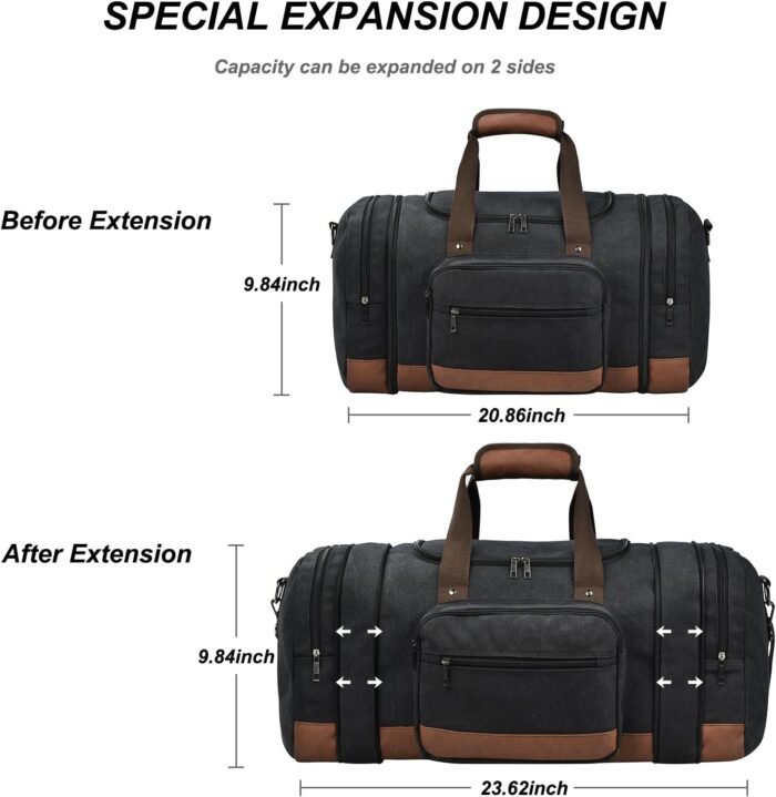 Litvyak Duffle Bag for Travel, 50L Canvas Travel Duffel Bags Overnight Weekend Gym Carry On Luggage Bag for Men & Women(Black) - Image 5