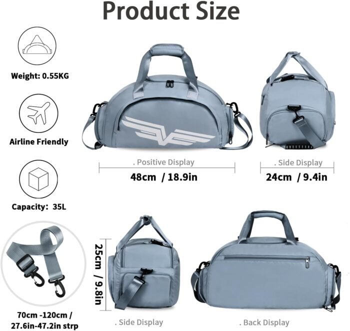 FIORETTO 30L Sports Gym Duffle Bag with Wet Pocket & Shoe Compartment, Weekender Hospital Overnight Bag for Women, Sports Holdall Backpack - Image 4