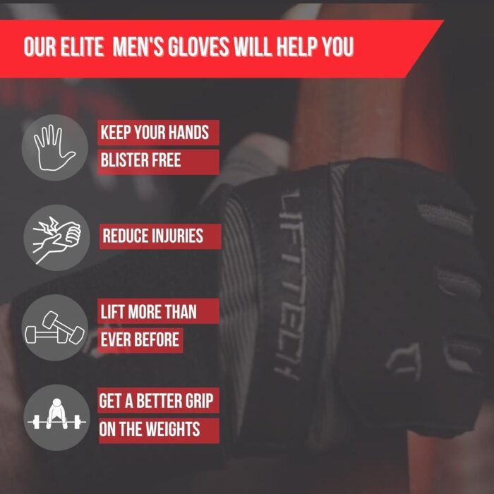 Elite Weight Lifting Gloves for Men - Black & White - Image 3