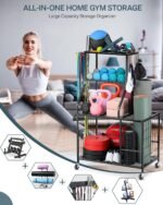 Weight Rack Home Gym Storage, Yoga Mat Storage Rack Workout Equipment Storage Rack for Dumbbells Kettlebell Resistance Band, Exercise Equipment Gym Rack Organizer with Wheel and Levelling Feet - Image 3