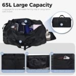 Fmeida 65L Duffle Bag with Shoes Compartment, Foldable Travel Duffel Bags for Men Women, Large Packable Travel Bag Water Repellent & Tear Resistant (Black) - Image 5