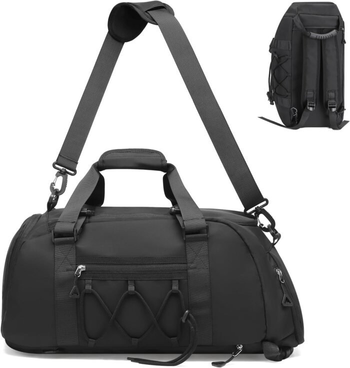 Unisex Travel Duffle Bag for Men Women, Waterproof Gym Bag with Shoe Compartment & Football Compartment, 32L Carry on Bag for Sports & Fitness, Black - Image 2