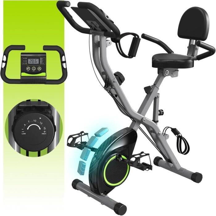 Indoor Exercise Bike for Seniors, 5 IN 1 Foldable Stationary Bike with 16-Level Magnetic Resistance and Tri-Position Ride, 300LBS Capacity, 5.5 LBS Flywheel, Designed for Home Workout - Image 2