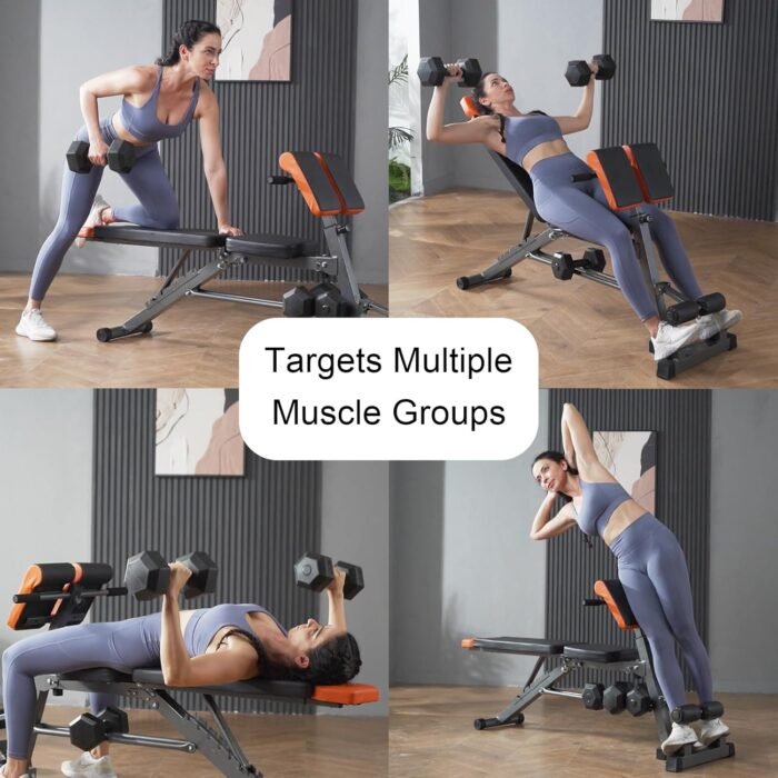 Adjustable Weight Bench 1000LBS– Multi-Functional Full Body Workout Equipment: Hyperextension, Roman Chair, Sit-Up Bench, Incline & Decline Bench, Flat Bench For Home Gym (Black and Orange) - Image 7