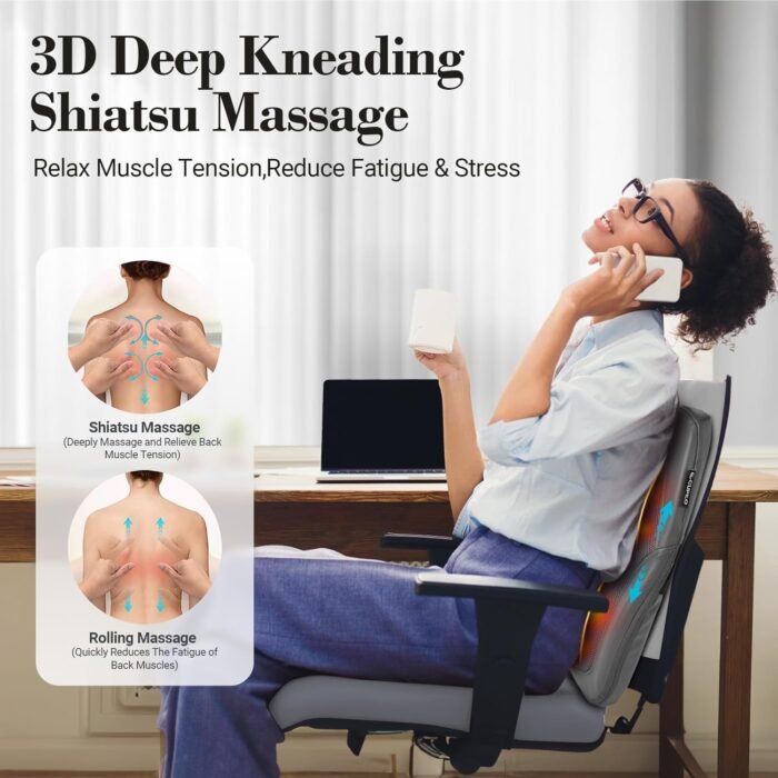 Shiatsu Low Back Massager - FSA HSA Eligible,3D Kneading Massage Pillow for Pain Relief Deep Tissue,Portable Rolling Massager for Home Office,Gifts for Mom Dad Women Men - Image 3