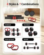 Adjustable Dumbbells,20/30/40/60/80lbs Free Weight Set with Connector, 4 in1 Dumbbells Set Used as Barbell/Kettlebells/Push up Stand, Fitness Workout Equipment for Home Gym for Youth,Women/Men - Image 9