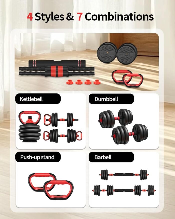 Adjustable Dumbbells,20/30/40/60/80lbs Free Weight Set with Connector, 4 in1 Dumbbells Set Used as Barbell/Kettlebells/Push up Stand, Fitness Workout Equipment for Home Gym for Youth,Women/Men - Image 9