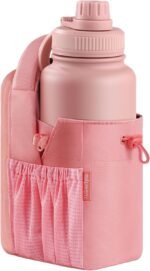 Magnetic Gym Sling Bag with Bottle holder for Men or Women |24 32 40 oz or diameter 3.9" Bottle holder| 6 pound magnetic force | Waterproof zipper | Airtag holder | Key chain (pink) - Image 2