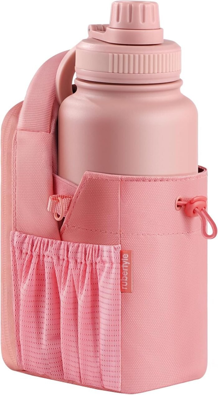 Magnetic Gym Sling Bag with Bottle holder for Men or Women |24 32 40 oz or diameter 3.9" Bottle holder| 6 pound magnetic force | Waterproof zipper | Airtag holder | Key chain (pink) - Image 2