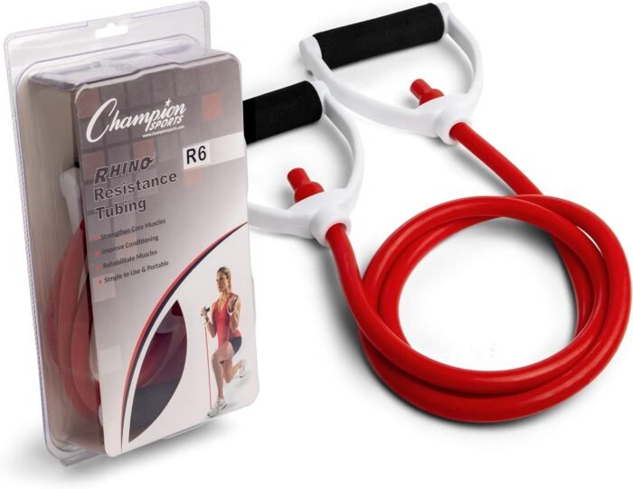 Champion Sports Resistance Tube Bands for Men and Women, Durable Stretch Fitness Band for Strength Training, Stretching, Rehabilitation - Premium Home Workout Equipment - 60 Lbs Resistance Tubing-Red - Image 4