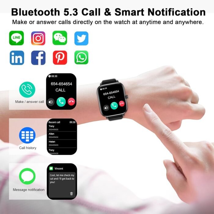 Smart Watch Full Touch Smart Watches for Android iOS Phones Compatible (Answer/Make Call) Smart Fitness Tracker Watch for Women Man Waterproof Smartwatch with Sleep/Heart Rate/sports/Step (Black) - Image 3