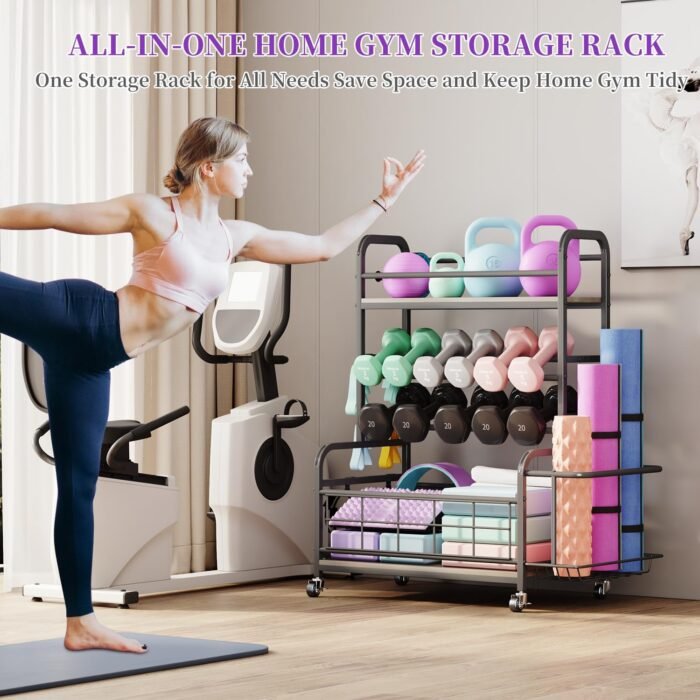 Homeiju 450LBS Dumbbell Rack,Weight Rack for Dumbbells,Weight Rack for Home Gym,Home Gym Storage for Strength Training Dumbbell Racks Stand with Wheels&Hooks - Image 3