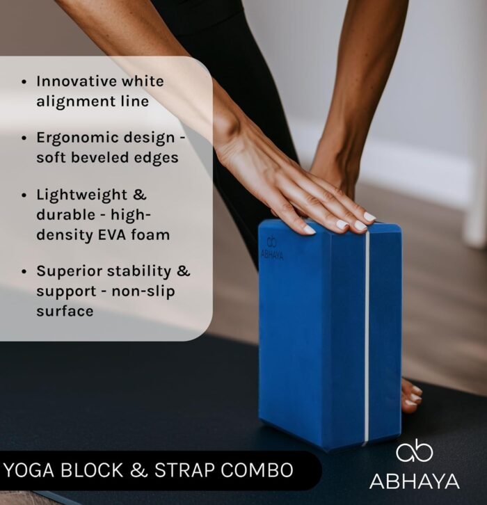Yoga Block 2-Pack & 1 Strech Strap Combo Pack, 2 Premium Grade High-Density Latex-free EVA Foam Blocks, 1 Stetching Strap 6ft, Deepen Stretches, Stability and Balance by ABHAYA - Image 6