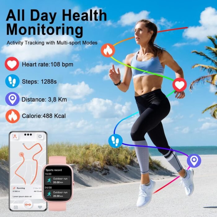 Smart Watch for Women, 1.91"HD Smartwatch (Answer/Make Call), 2025 Fitness Activity Trackers Heart Rate/Sleep Monitor/SpO2, Pedomete IP68 Waterproof,110+ Sport Mode, Watches Women for Android iOS Pink - Image 8