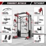 RitKeep PMAX 5600 Home Gym SmithΔ Machine, 6-in-1 Strength Training System with 326lb Dual Weight Stacks, Multi-Accessories Including Chin-up, Dip Bar, Low Row and Landmine. - Image 4