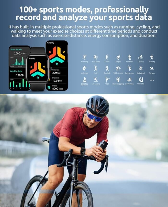 Smart Watch for Men Women with SOS Emergency Alert,1.91" Smartwatch with Blood Pressure/Blood Oxygen/Heart Rate/Sleep Monitor, Fitness Tracker with 100+ Sport Modes, IP68 Waterproof Watch - Image 5