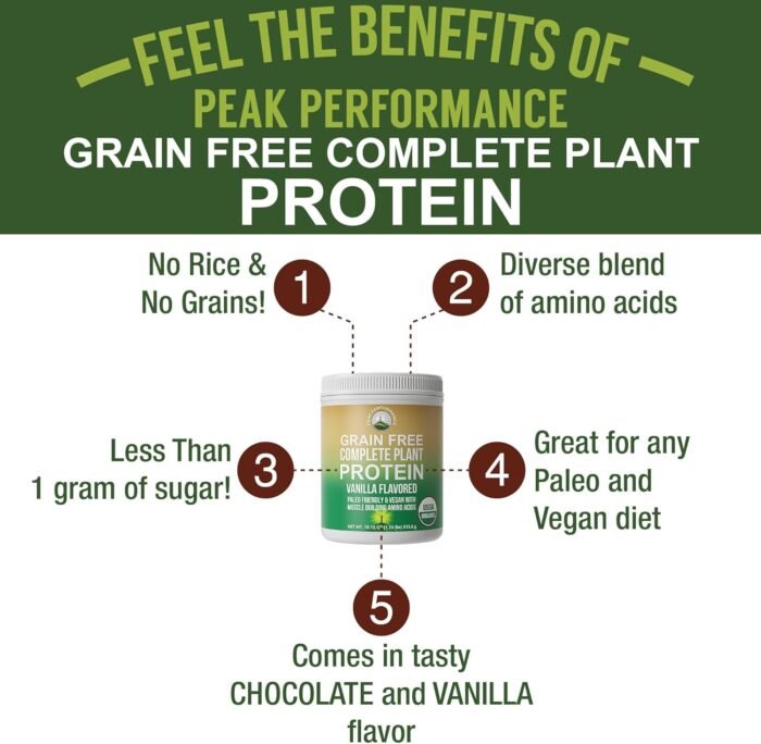 Organic Paleo Grain Free Plant Based Raw Vegan Protein Powder. Amazing Amino Acid Profile and Less Than 1g of Sugar. with Hemp and Pea Protein Vanilla Flavored - Image 4