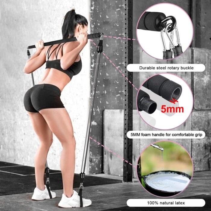 Pilates Bar Kit with Resistance Band-Multifunctional Portable Weighted Exercise Pilates Bar, Home Gym with Beginner Workout Equipment, Yoga Set for Full Body - Image 4