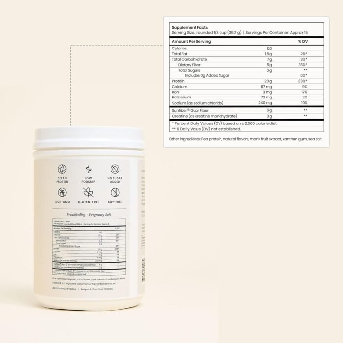 Perelel Triple-Support Plant Based Protein Powder, Creamy Vanilla, 20g Vegan Protein Powder, 3g Creatine Monohydrate, & 5g Prebiotic Fiber per Serving, Dairy Free, No Sugar Added, 15 Day Supply - Image 3