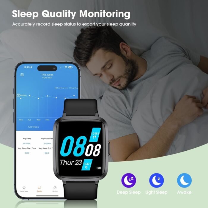 Smart Watch, Touchscreen Fitness Tracker with Heart Rate, Sleep Tracking, IP68 Waterproof Pedometer Smartwatch Compatible with iPhone and Android Phones for Women Men - Image 5