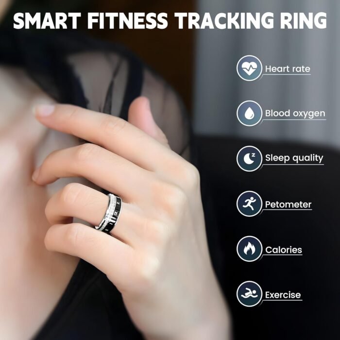 Smart Ring for Women & Men | IP68 Waterproof Fitness Tracker |Sleep Tracking Heart Rate Blood Oxygen Healthy Monitor Monitor | Activity/Steps/Calories | for iOS & Android (Inky, 9#) - Image 3