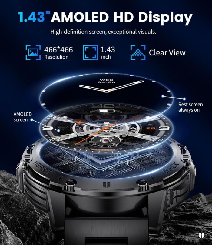 Military Smart Watch for Men (Answer/Make Calls), Rugged Smartwatch with Flashlight/40 Days Battery/Heart Rate/SpO2/Sleep Monitor/120+Sport Modes/IP68 Waterproof,Fitness Tracker for iPhone Android - Image 4
