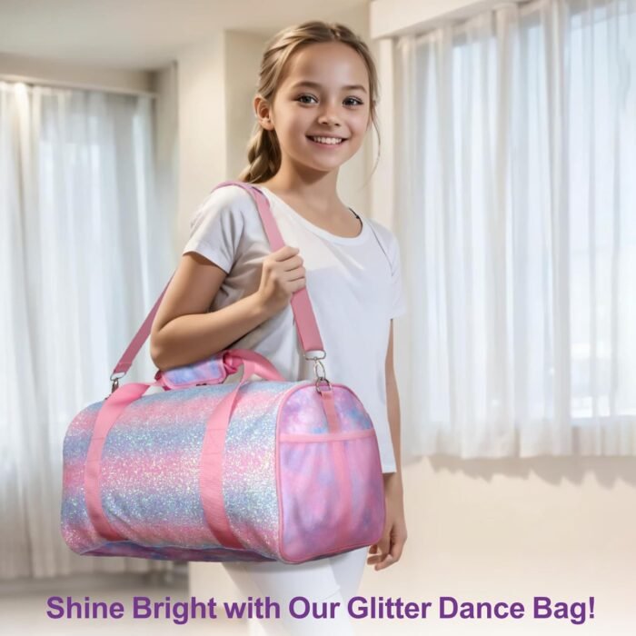Bagseri Duffel Bags for Kids - Girls Dance Bag Ballet Tote, Waterproof Sports Gymnastics Bag for Overnight with Shoe Compartment and Dry Wet Separation Pockets (Tie-dye,Pink) - Image 6