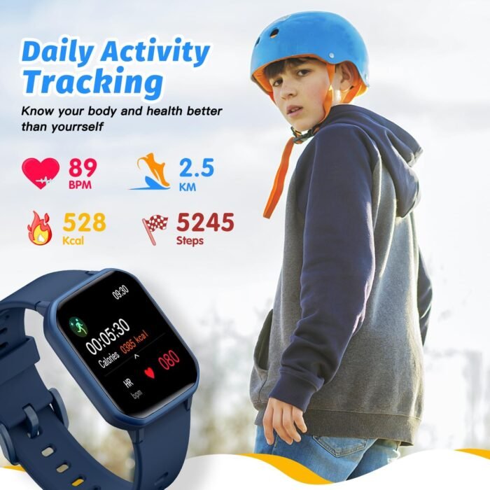 Kids Smart Watch for Girls,IP68 Waterproof Kids Fitness Tracker Watch with 1.5 Inch DIY Face,Heart Rate Sleep Monitor,19 Sport Modes,Calories Counter,Alarm Clock,Great Gifts for Children 6+ (Blue) - Image 8