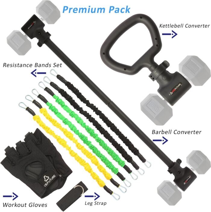 3 in 1 Dumbbell Converter Bar Set - Convert Dumbbells to Barbell & Kettlebell for Home Gym, Multi-Functional Strength Training Bar with Secure Clamps, Space-Saving Weight Lifting System (Black) - Image 10