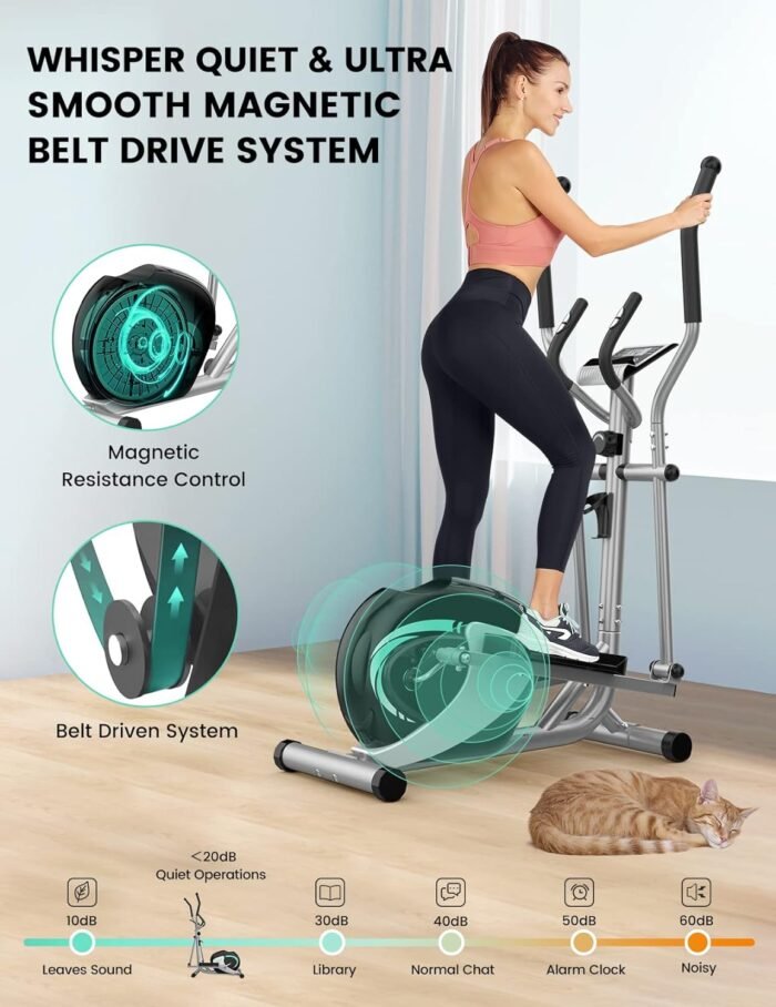 THERUN Elliptical Machine for Home, Magnetic Hyper-Quiet Compact Elliptical Exercise Machine w/ 8 Levels Adjustable Resistance, 6KG Flywheel, Pulse Sensor, LCD Monitor, Bottle Holder - Image 3