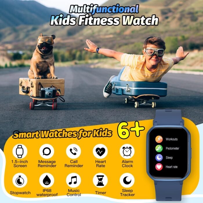 Kids Smart Watch for Girls,IP68 Waterproof Kids Fitness Tracker Watch with 1.5 Inch DIY Face,Heart Rate Sleep Monitor,19 Sport Modes,Calories Counter,Alarm Clock,Great Gifts for Children 6+ (Blue) - Image 4
