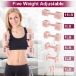 22LBS Adjustable Dumbbells Set, Hand Weights Sets with 5 Levels 3lb, 5lb, 7lb, 9lb, 11lb, Adjustable Weight Dumbbells for Women/Men Home Gym Full Body Workout - Image 3