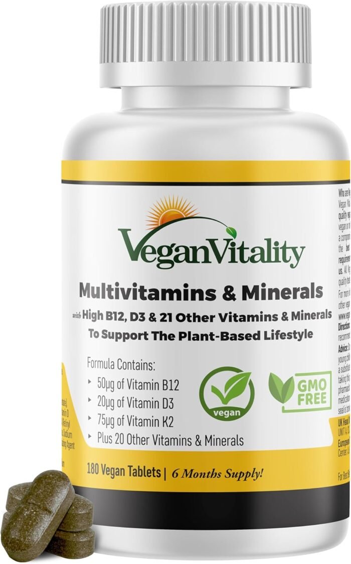 Vegan Vitality Multivitamins & Minerals for Women and Men with High Strength Vitamin B12, D3 & K2. 180 Vegan Multivitamin Tablets - 6 Months Supply. Vitamins for Vegans & Vegetarians - Image 2