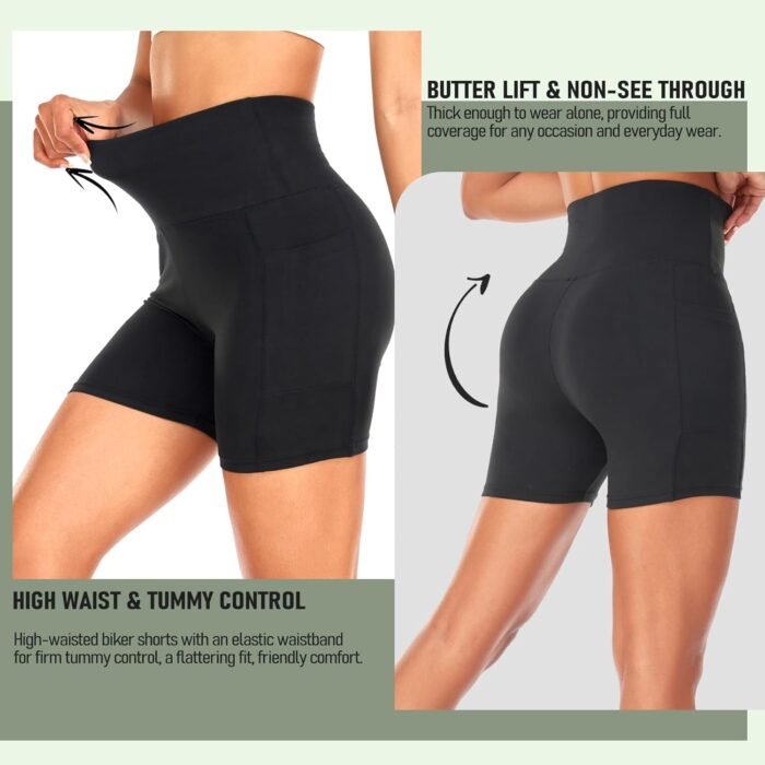 iaoja 3 Pack Biker Shorts for Women with Pockets-5" Tummy Control Fitness Athletic Workout Running Yoga Gym Shorts - Image 5