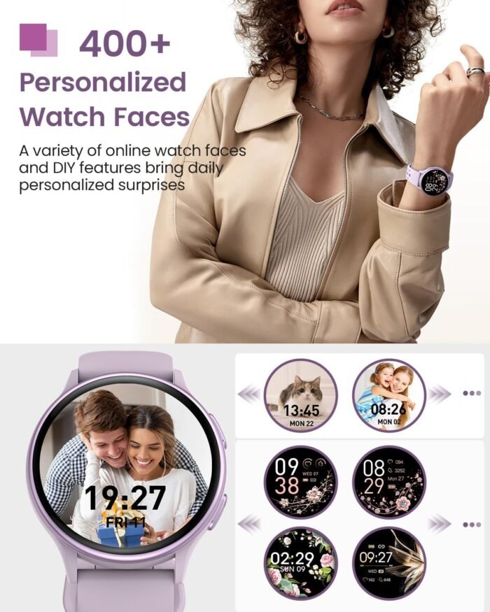 Smart Watches for Women, 42mm Smart Watch with 400+ Watch Face, 70+ Sport Modes, 24/7 Heart Rate, Sleep Monitor, Answer/Make Calls, Waterproof Activity Fitness Tracker for Android & iPhone (Purple) - Image 5