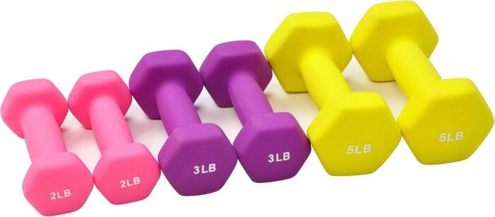 Signature Fitness Neoprene Dumbbell Hand Weights, Anti-Slip, Anti-roll, Hex Shape Colorful, 20-Pound Set: 2LB, 3LB, 5LB Pair of Each - Image 4