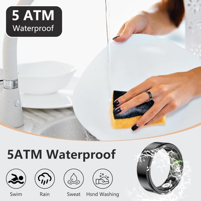 Thin Smart Ring for Fitness & Health Tracking -Heart Rate/Blood Oxygen Monitor, 5ATM Waterproof, Sleep Analysis, Pedometer -No APP Subscription Compatible with Smartphone (Black, 7) - Image 9