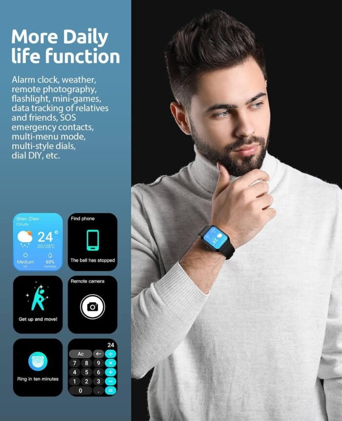 Smart Watch for Men Women with SOS Emergency Alert,1.91" Smartwatch with Blood Pressure/Blood Oxygen/Heart Rate/Sleep Monitor, Fitness Tracker with 100+ Sport Modes, IP68 Waterproof Watch - Image 7