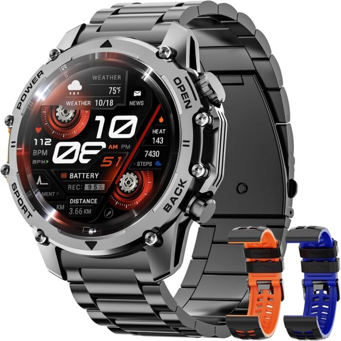 Hwagol Smart Watch Gifts for Dad(Calls/Answer),1.52'' Military Smart Watches for Men for Android iPhone,100+ Sport Modes/Heart Rate/Sleep Monitor Fitness Tracker,Two Accessories and Three Bands Kits - Image 2