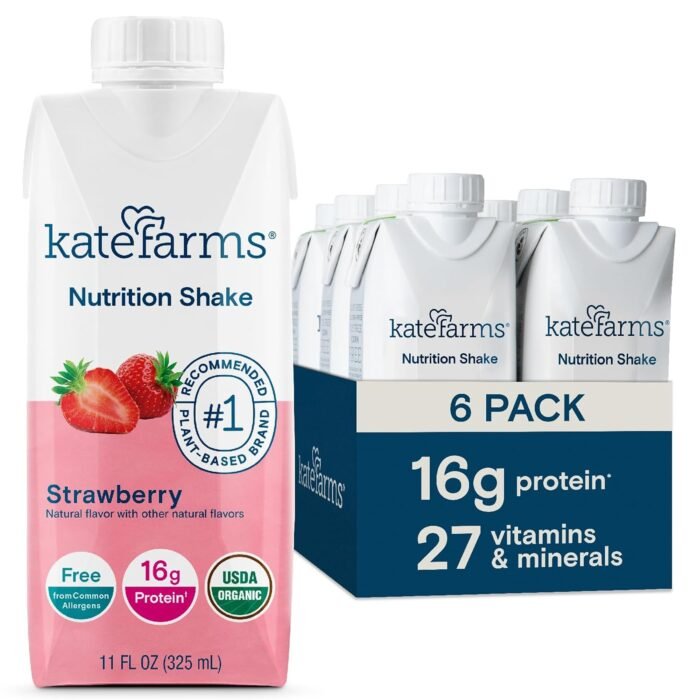 KATE FARMS Organic Nutrition Shake, Strawberry, 16g of Protein, 27 Vitamins and Minerals, Meal Replacement, Protein Shake, 11 Fl oz (6 Pack) - Image 2