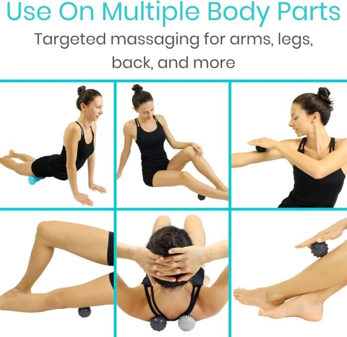 Vive Massage Ball Set (4 Piece) - Plantar Fasciitis Relief Foot Pain Hot Cold Therapy - Heel Spur, Sore Muscle, Trigger Point, Back, Arm, Neck, Shoulder, Leg Circulation Roller - FSA HSA Eligible - Image 6