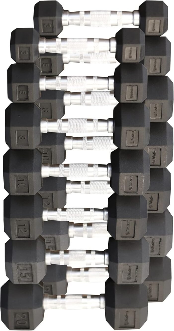 Rubber Coated Hexagon Dumbbells - Pairs - Encased Hand Weights for Men and Women - Image 4