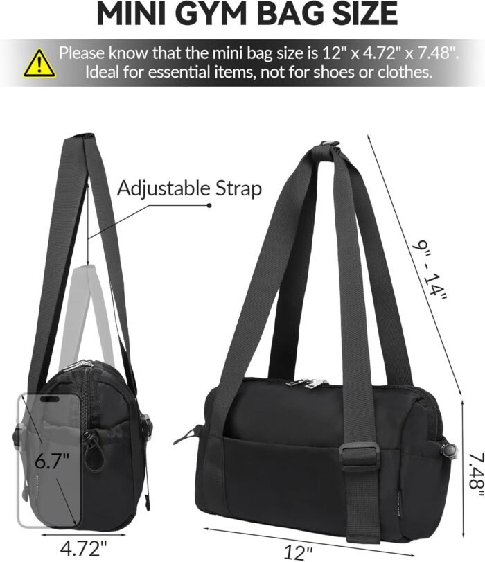 Small Gym Bag for Women Mini Duffle Bag with Wet Compartment, Lightweight Waterproof Cute Tote for Girls Workout Sport Travel, Black - Image 3
