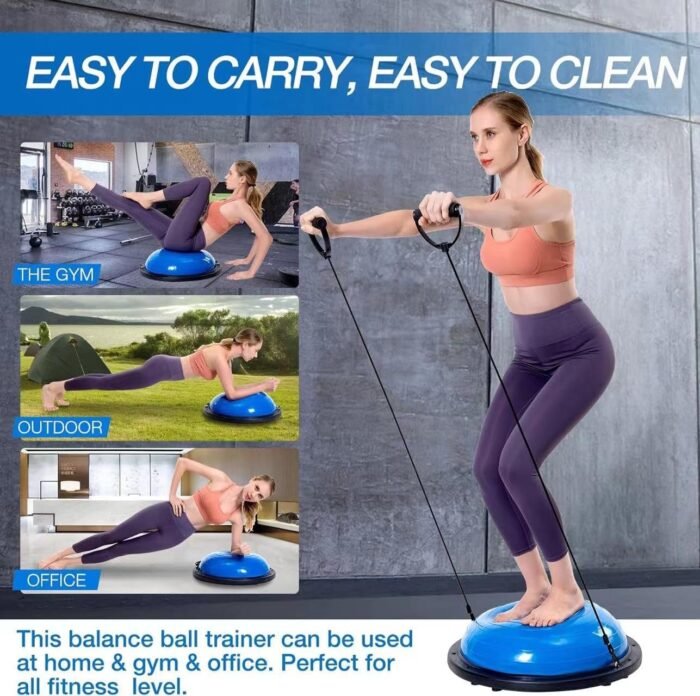 Half Balance Ball Trainer, Half Yoga Exercise Ball with Resistance Bands and Foot Pump, Balance Trainer for Stability Training, Strength Exercise Fitness, Home Gym Workout Equipment - Image 4