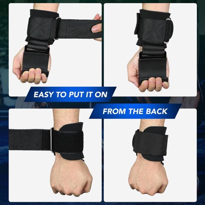 SPORTIC Weight Lifting Hooks (Pair) - Heavy Duty Lifting Wrist Straps, Hand Grip Support for Deadlifts, Pull Ups, Shrugs, Weightlifting Hooks Gym Gloves for Men and Women - Image 4
