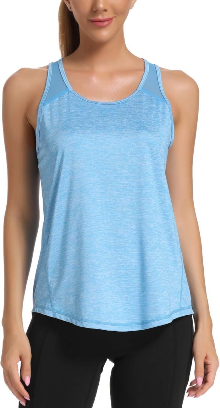 Aeuui Womens Workout Tops for Women Racerback Tank Tops Mesh Yoga Shirts Athletic Running Tank Tops Sleeveless Gym Clothes - Image 3