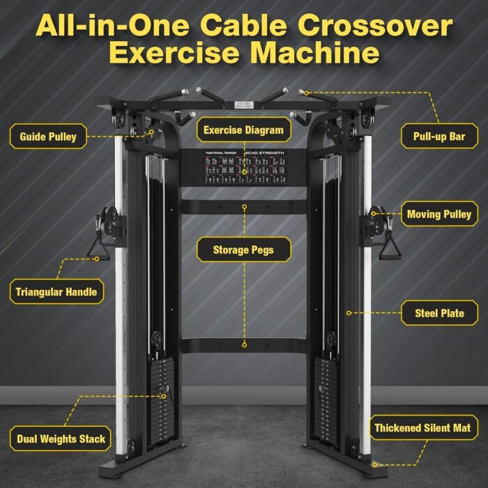 Functional Trainer Cable Machine, Cable Crossover Exercise Machine for Home & Commercial Gym, All in One Home Gym System Cable Machine and Dual Weights Stack for Cable Workout - Image 4