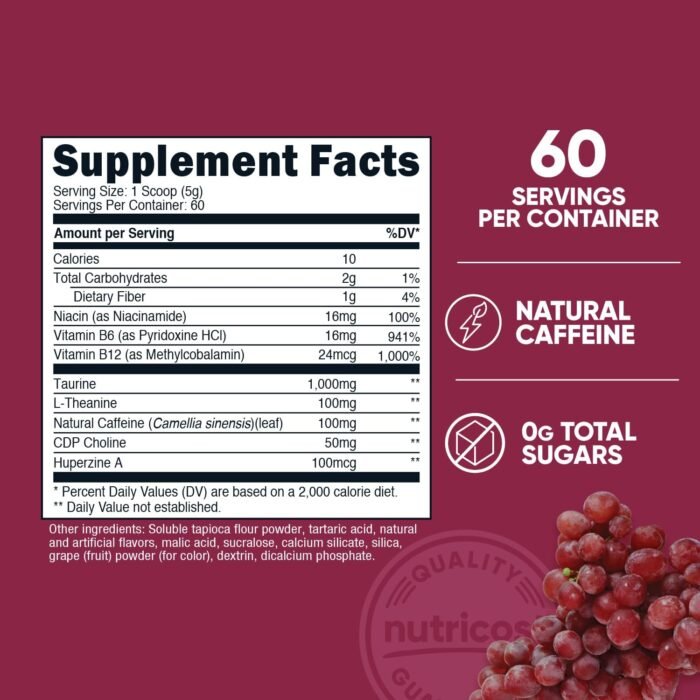 Nutricost Energy Drink Powder (Grape) (60 Servings) - Pre Workout Supplement with Natural Flavors - Non-GMO, Gluten-Free - Image 3
