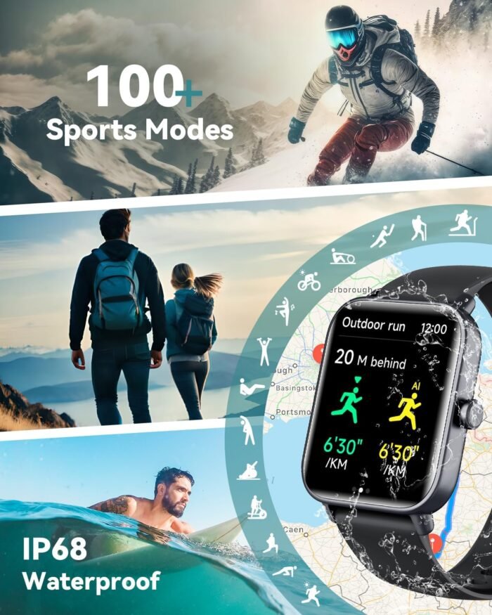 Smart Watches for Women/Men, Smart Watch for Android Phones and iPhone Compatible, Alexa Built-in, 1.8" Fitness Watches for Women, IP68 Waterproof/Bluetooth Call, Heart Rate/Sleep Monitor, Black - Image 5